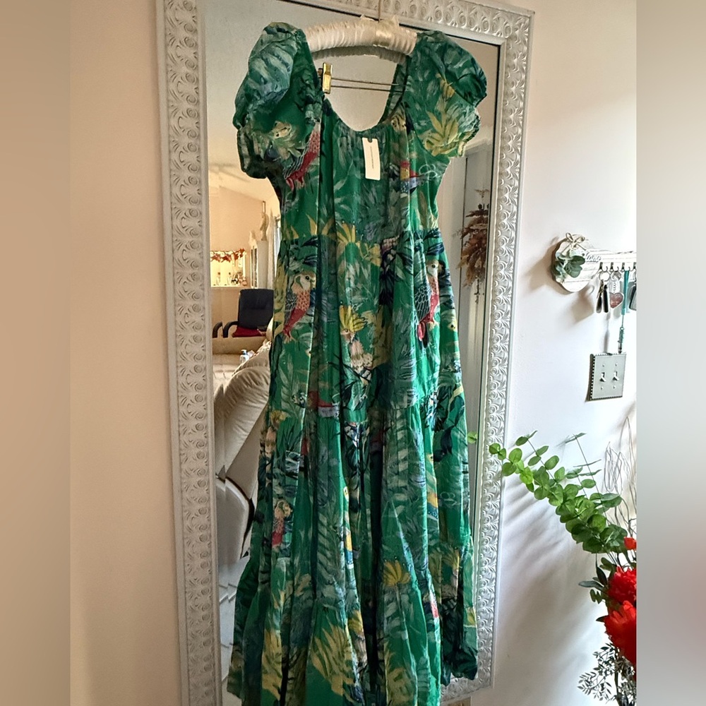 Maeve by Anthropologie Tropical Green Maxi Dress
